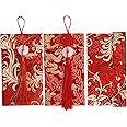 3 pcs Embroidered Red Envelopes, UNIIDECO Chinese Lunar New Year Lai Si Envelope Honhbao, Angpao Gift Wrap Bags Red Lucky Money Pockets for Spring Festival Wedding Birthday, Traditional Decoration