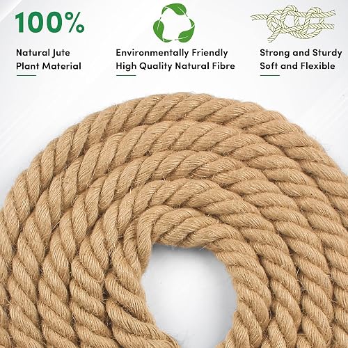 Twisted Manila Rope 1inch x 100 feet Natural Hemp Rope for Docks Railing Naut