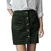 Dqbeng Women's Corduroy Mini Skirt High Waist Button Front A-Line Short Skirt with Pockets
