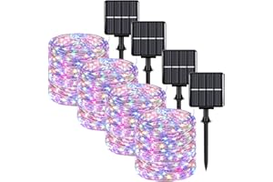 BESLOWE Extra-Long 288FT Solar Fairy String Lights, 4-Pack Each 72FT 200 LED Outdoor Twinkle Lights Waterproof, 8 Lighting Modes, Multicolor Silver Wire Lights for Deck Backyard Tree Garden Fence Pool Party