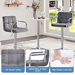 Yaheetech Velvet Bar Stools Set of 4, Adjustable