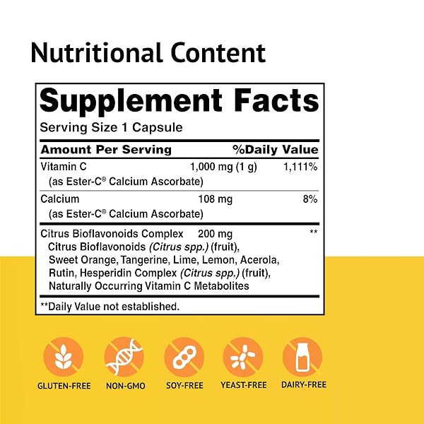 ESTER-C AMERICAN HEALTH WITH CITRUS BIOFLAVONOIDS CAPSULES – 24-HOUR IMMUNE SUPPORT, GENTLE ON STOMACH, NON-ACIDIC VITAMIN C – NON-GMO, GLUTEN-FREE – 1000 MG, 90 COUNT