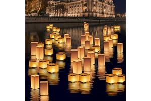 FUELYE Square Rectangle Floating Candles Lantern Sets,Outdoor Decoration Waterproof Floating Lanterns for Pool,River,Memorials,Wedding,Bar,and Parties(6Pack)