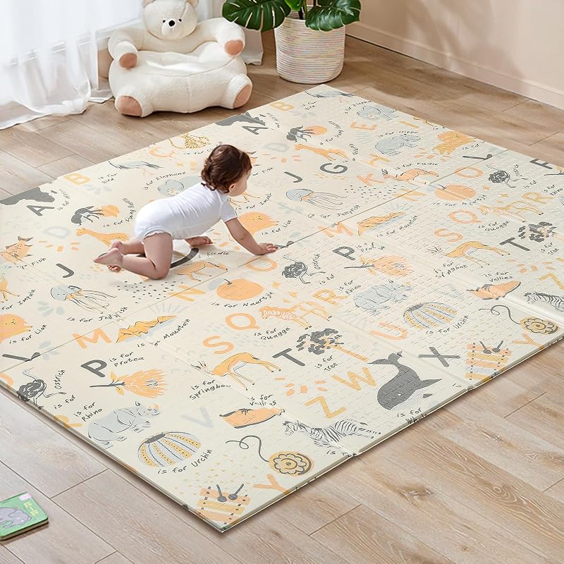 Sour Lemon 200x180cm Folding Baby Play Mat Non-Slip Waterproof Dual-Sided