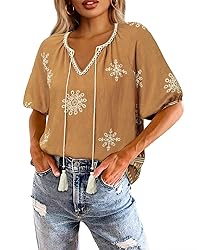 Chvity Peasant Blouses for Women Dressy Tie Front