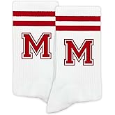 SSQBZU Striped Initial Socks with the Letter in Red,Gifts for Birthday,Christmas,etc.,Socks for Adult,Teens,Men&Women.