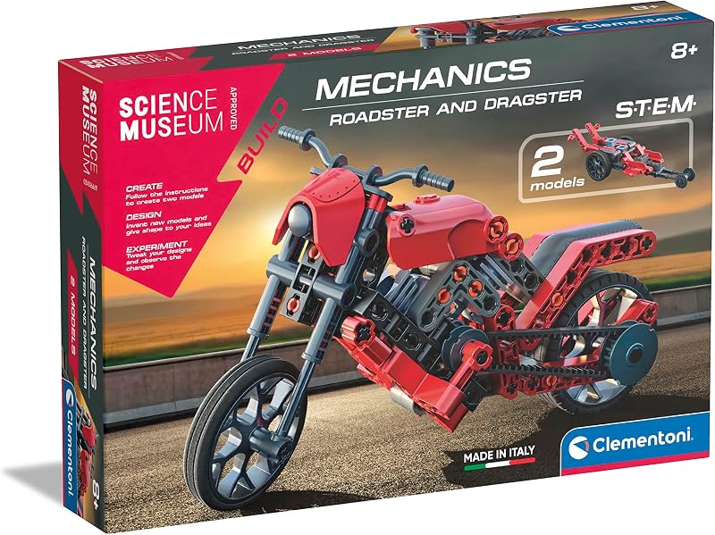 Clementoni Roadster & Dragster Building Set 90+ Pcs STEM Gear Transmission 8+
