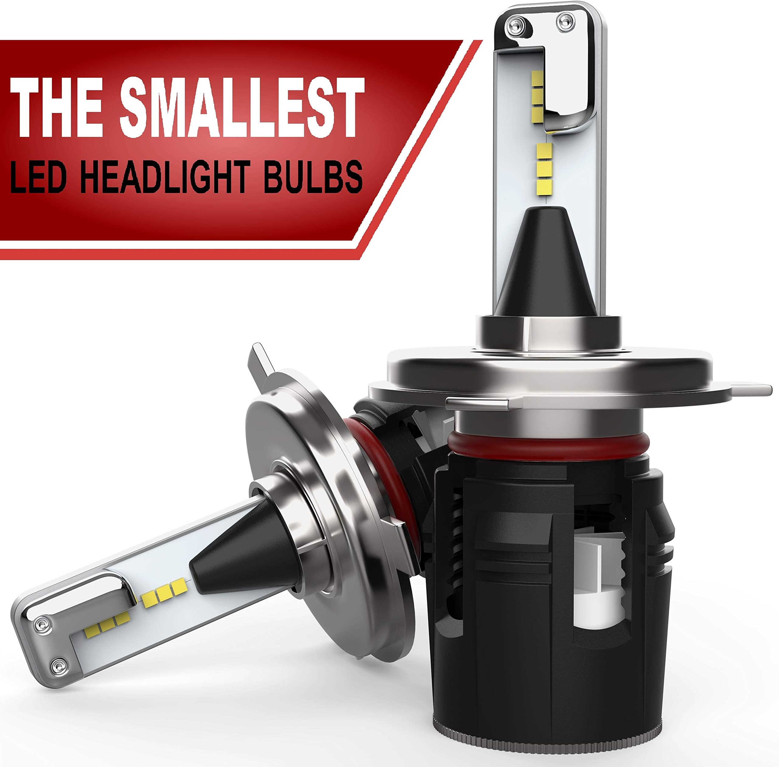 SUTU AUTO - H4 LED Headlight Bulbs - The Smallest LED Car Headlamps - Extremely Bright 10000 lumens - LED Conversion Kit - 6500K White LED Light - 80W CHIP CSP - Low beam/High beam - w/Canbus/Decoder