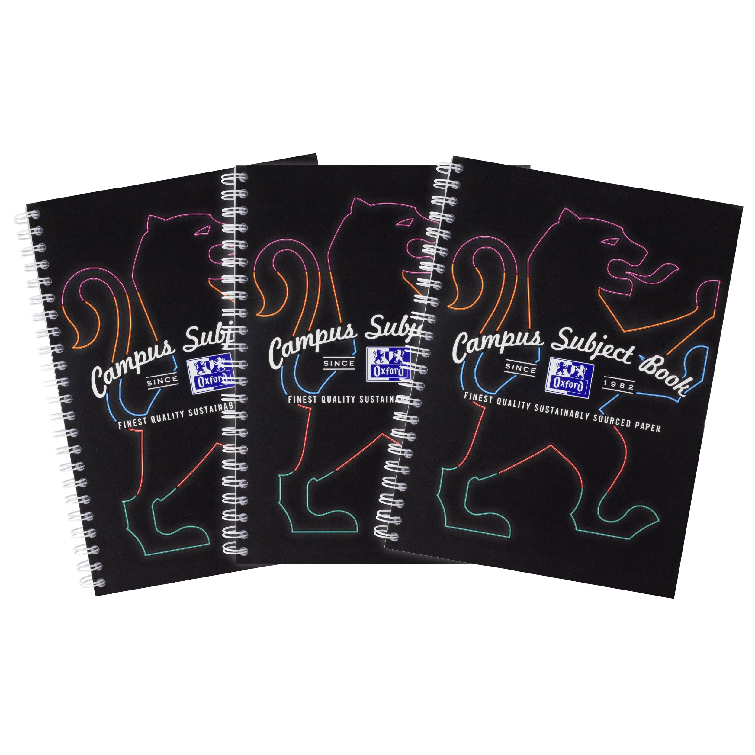 Oxford Campus A4 Subject Notebook with Digital Dividers, Wirebound, 8 mm Lined with Margin, 160 Pages, Pack of 3, Optik Paper+, Black