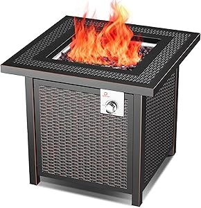 OT QOMOTOP Outdoor Propane Fire Pit Table, 28 Inch 50,000 BTU Gas Fire Table with Auto-Ignition and CSA Certification Approval, Suitable for Stone/Marble/Wooden Floor and Grassland