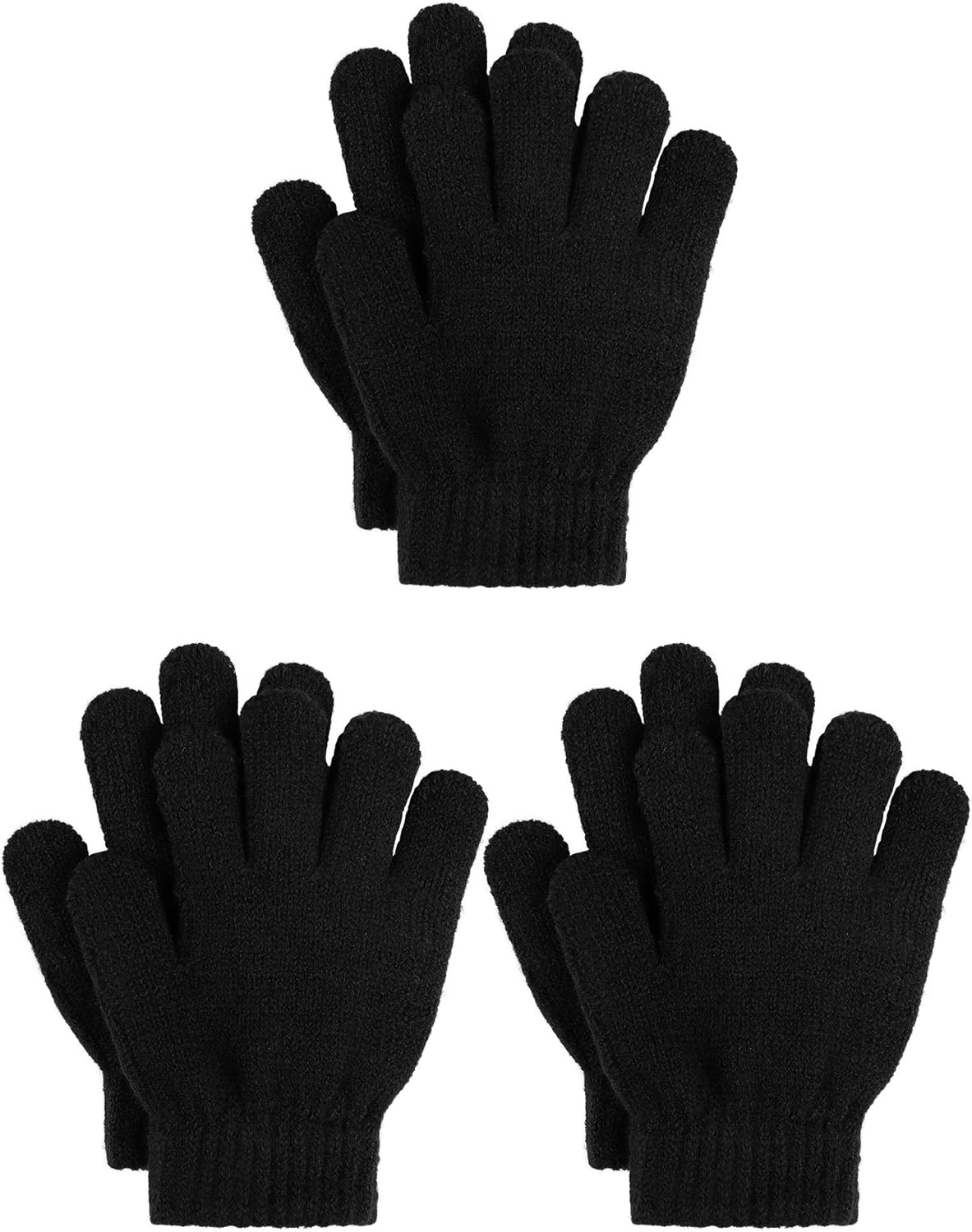 Cooraby 3 Pairs Kid's Winter Gloves Thick Cashmere Warm Knitted Gloves Children Cold Weather Gloves: Clothing