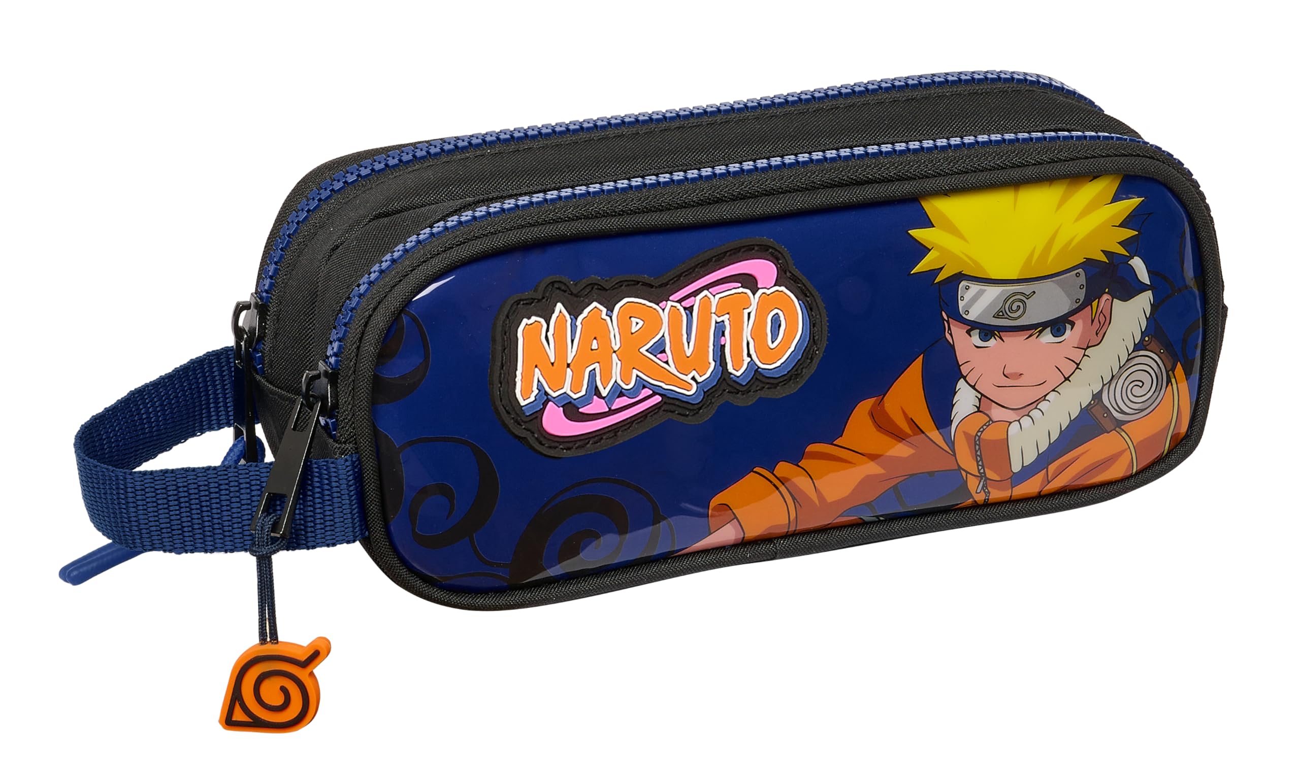Safta Naruto Ninja – Double Child's Pencil Case, Children's Pencil Case, Ideal for School-Aged Children, Comfortable and Versatile, Quality and Resistance, 21 x 6 x 8 cm, Black/Blue