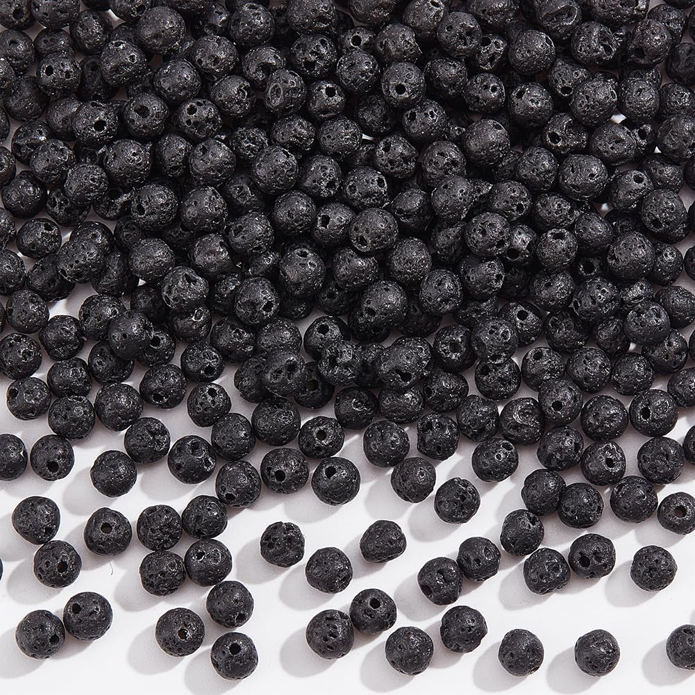 NBEADS 4 Strands About 376 Pcs Natural Lava Rock Beads, 4mm Round Stone Beads Loose Gemstone Spacer Beads Crystal Beads for DIY Craft Bracelet Necklace Jewelry Making