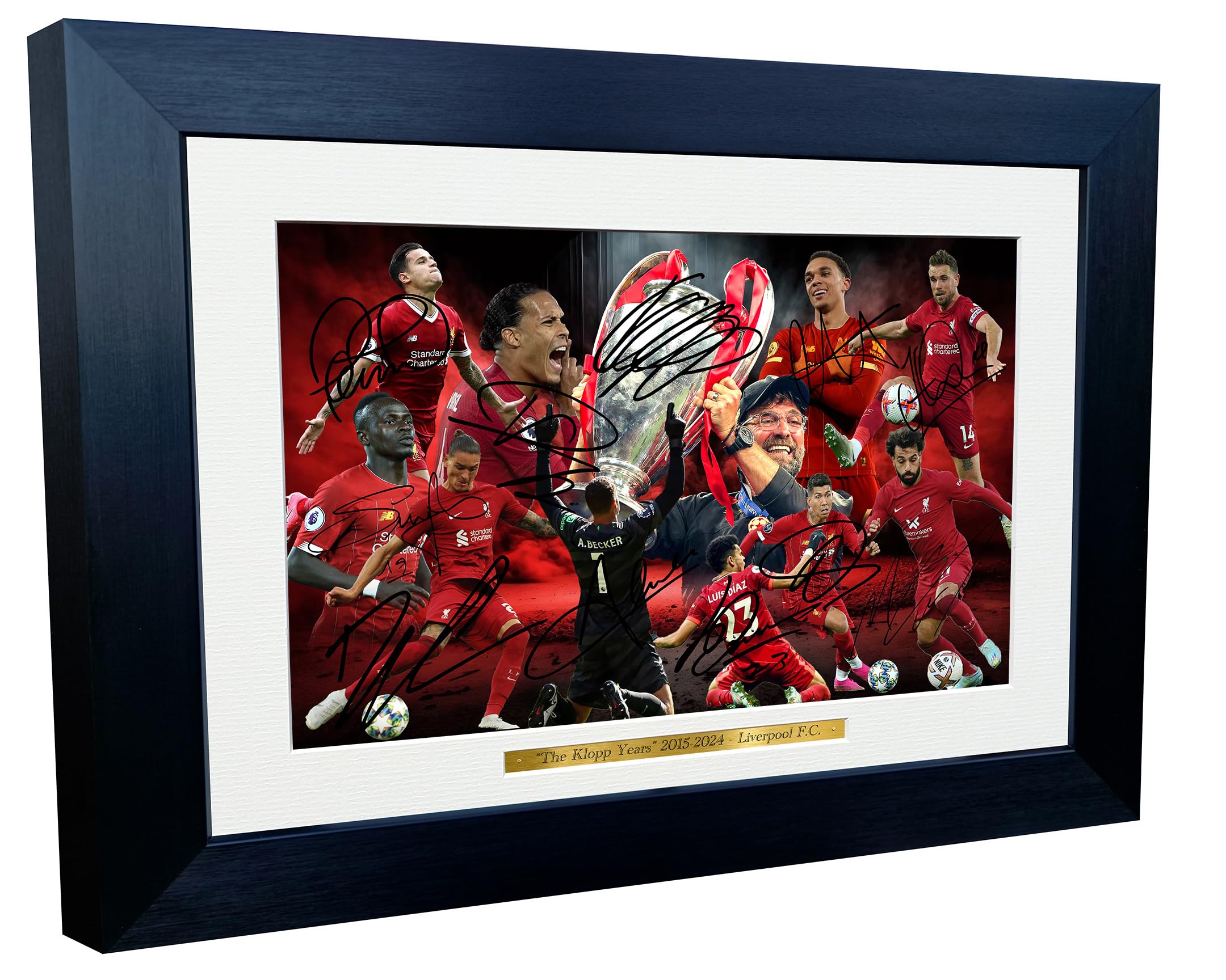 A4 Signed Liverpool THE KLOPP YEARS Mo Salah Mane Diaz Nunez Coutinho Henderson Van Dijk Alexander-Arnold Becker Firmino Jurgen Autograph Frame Signature Autographed Photograph Picture Football Soccer