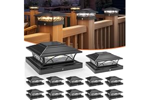 APONUO Solar Post Cap Lights 12 Pack - 4x4 5x5 6x6 Fence Post Lights, Auto On/Off, Waterproof IP64, 2-Mode (Warm/Cool White), Deck Patio Yard Solar Light for Wood & Vinyl Posts, Black