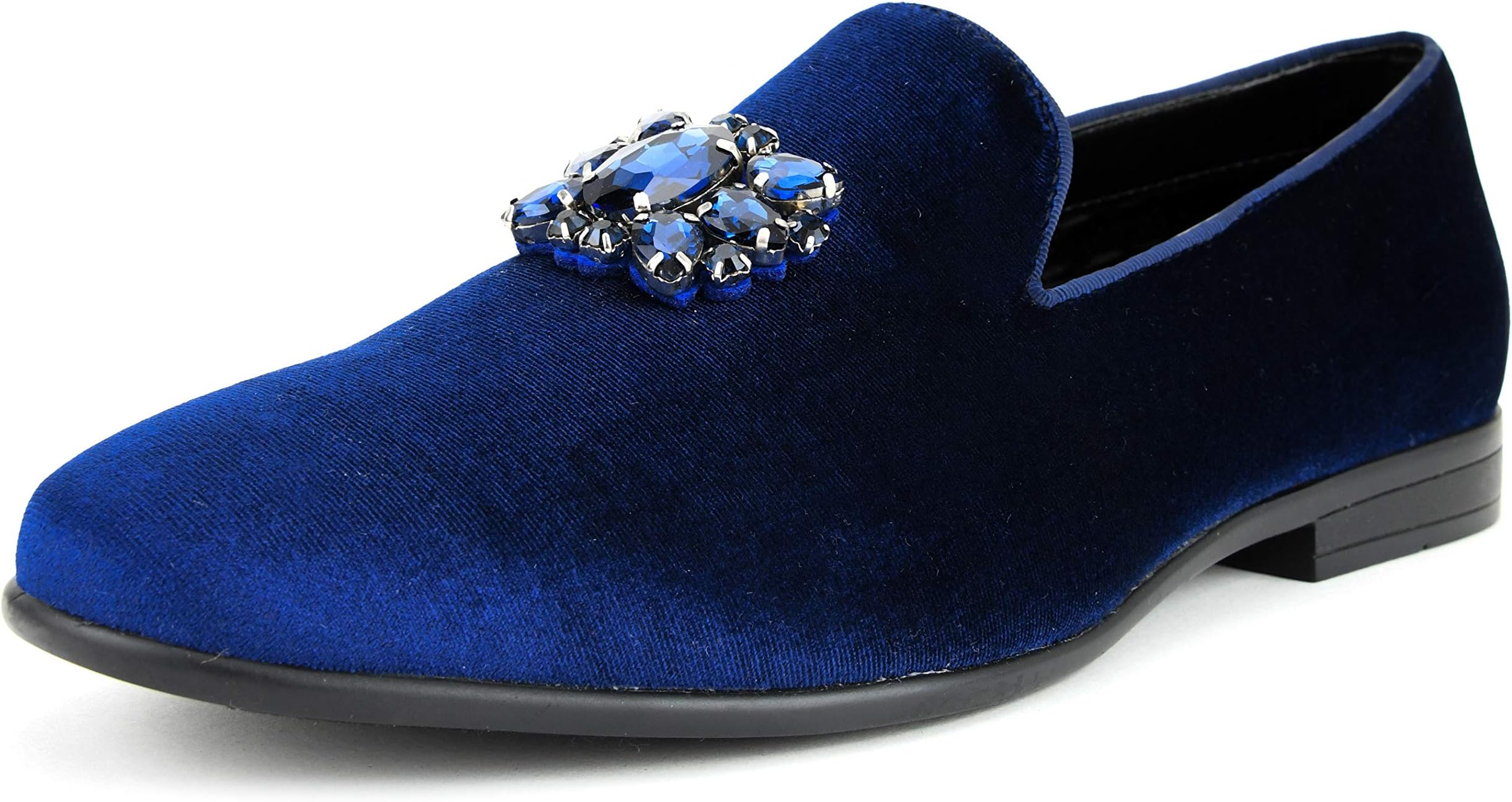 Amali Tiago- The Original Men's Faux Velvet Slip On Loafer with Jeweled Bit and Matching Piping - Mens Smoking Slip On Shoes - Formal Tuxedo Dress Shoe Loafers for Men