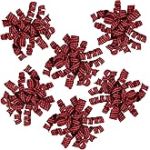 WRAPAHOLIC 6 Pcs Christmas Curly Bows - Red and Black Plaid Self-Adhesive Burst Bow, Perfect for Christmas, Birthday, Holiday, Party Favors Decorations