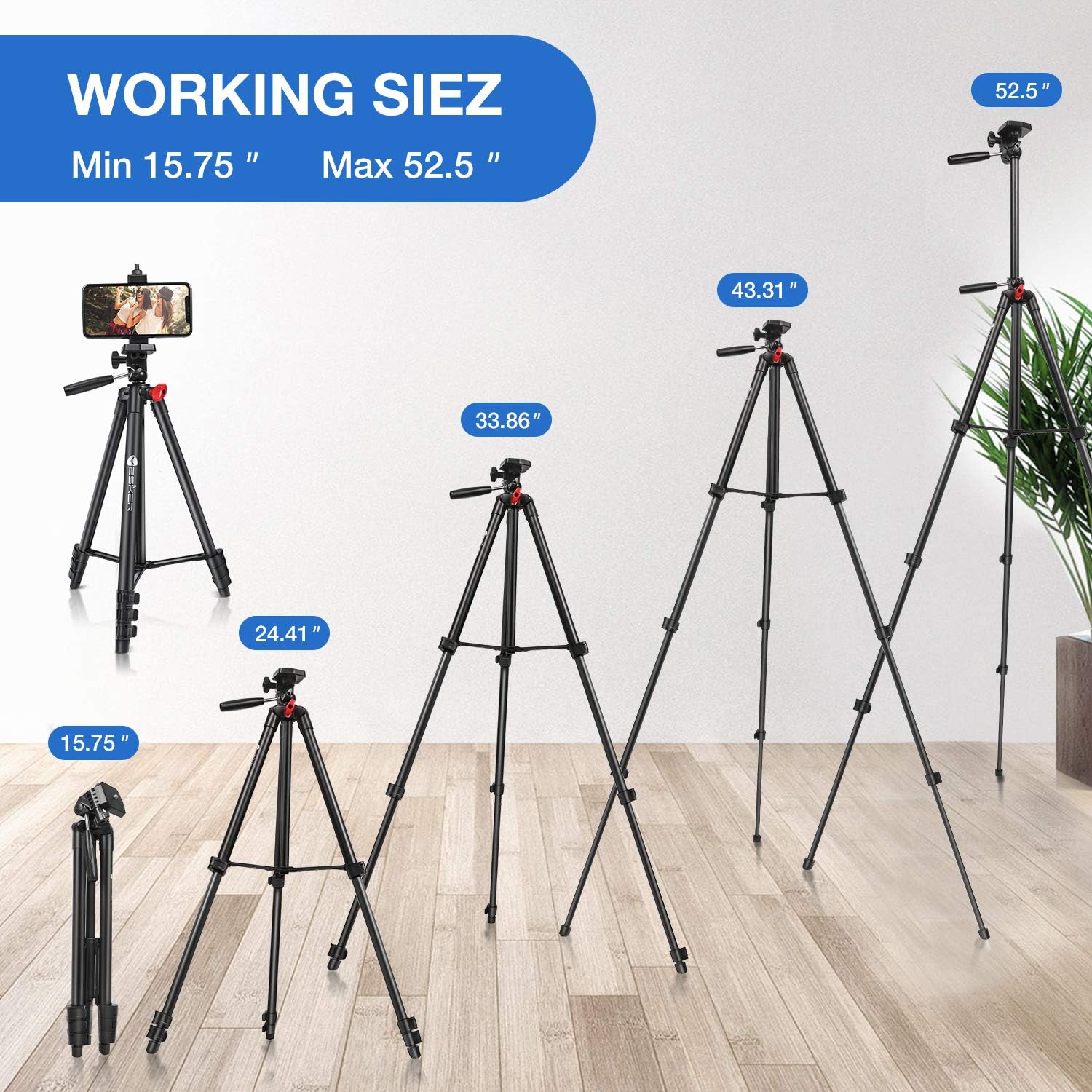 Yesker Phone Tripod，52" Adjustable Premium Aluminum Alloy Tripod Stand with Cell Phone Mount Holder Smartphone Bluetooth Remote Shutter for Travel Zoom TikTok Video Photography Blogging Portrait : Camera & Photo