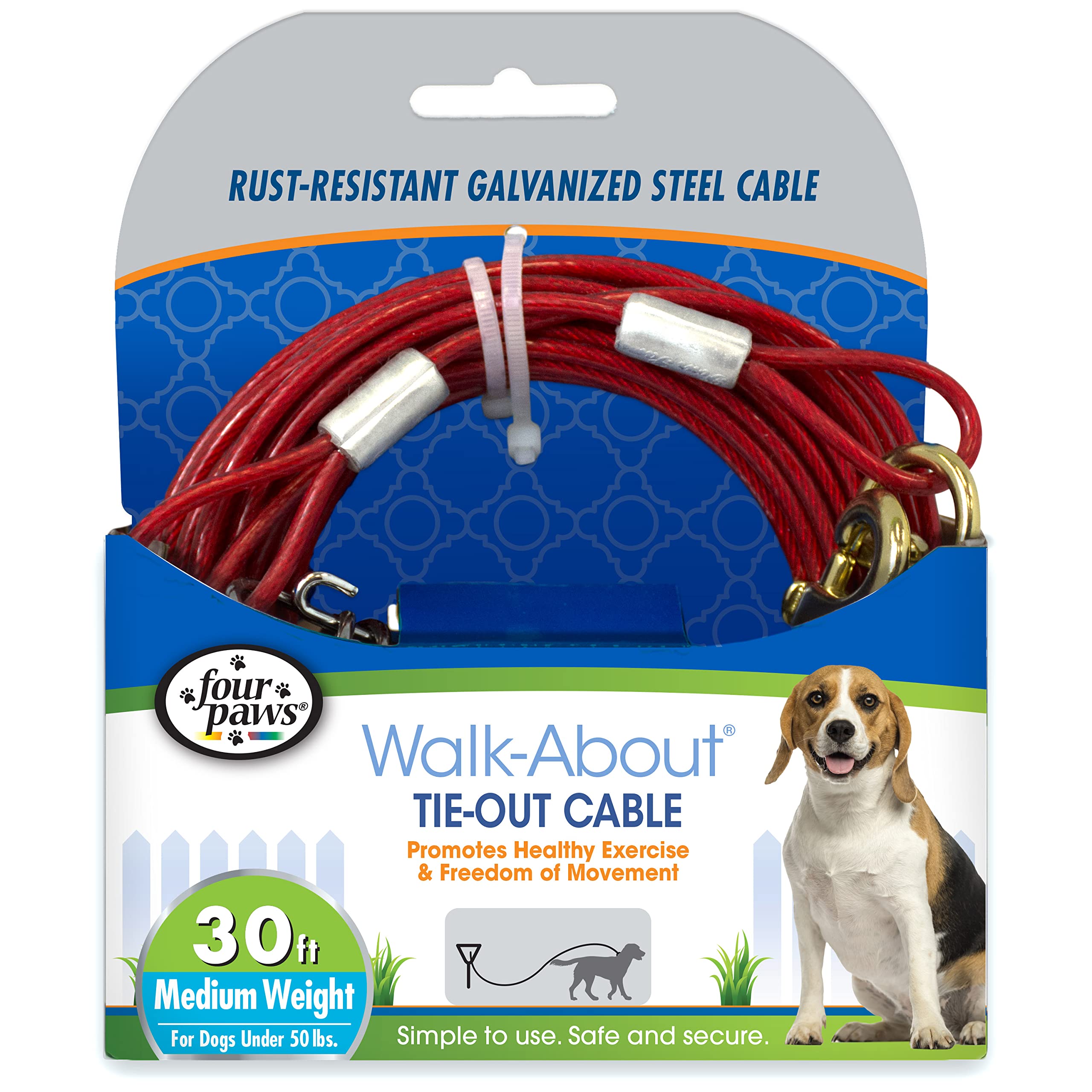 Four Paws Weight Cable, 30 ft, Medium, Red