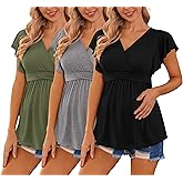 Ekouaer Maternity Shirts 3 Packs Flying Short Sleeve Nursing Tops Pregnancy Clothes