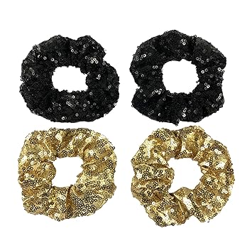 Mandi Home Black Gold 4 Pcs Sequin Hair Scrunchie Hair Bobbles