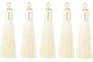 KONMAY 10pcs 3.4''(8.5cm) Handmade Imitation Silk Tassels with Hanging Loop for Jewelry Making (Cream)