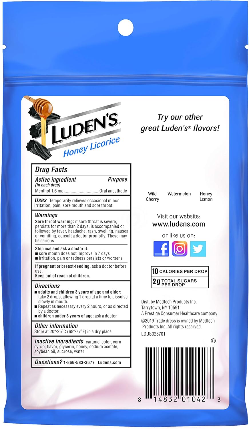 Luden's Throat Drops, Honey Licorice, 30 Drops: Health & Personal Care