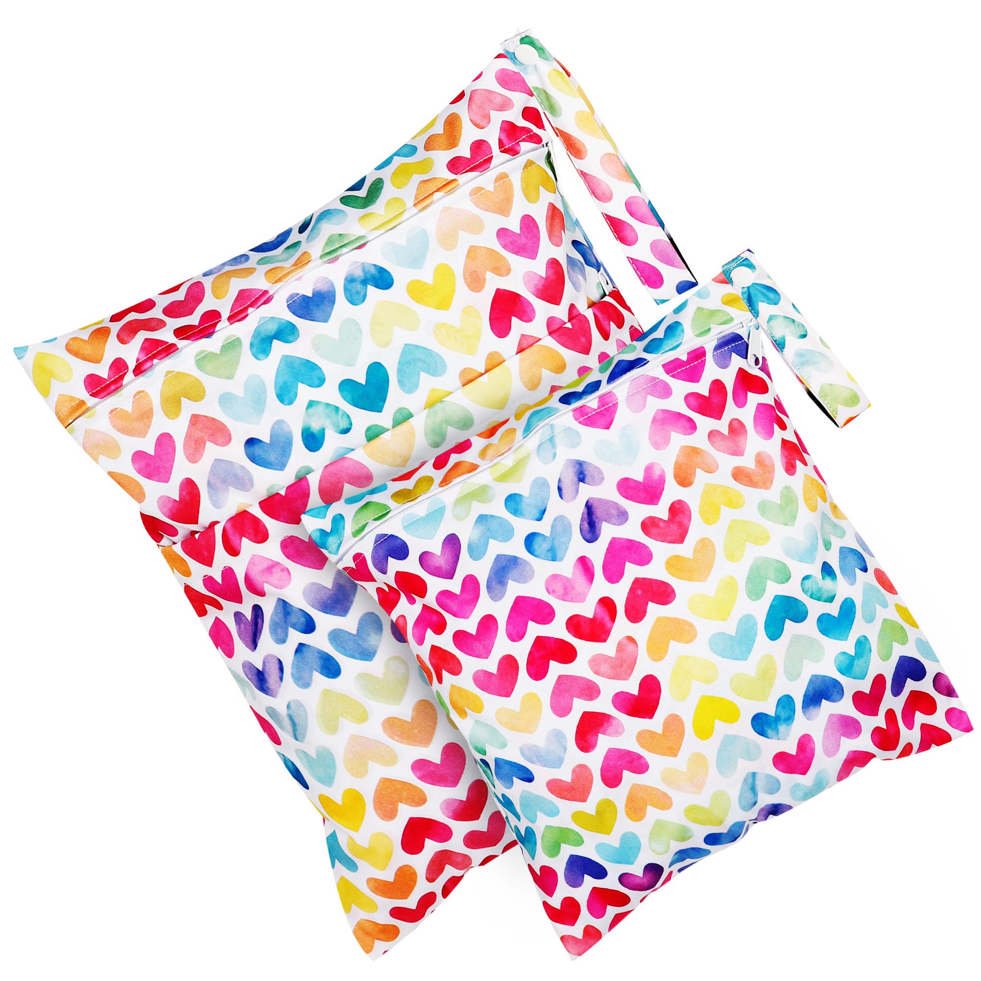 Loscarol, Pack of 2 Wetbag Nursery Large, Wet Bag Wet Bag Nappy Bag Organiser, Wet Bag Nursery Personalised for Baby Fabric Nappies (Rainbow), heart, Groß, Klein, Garment bag