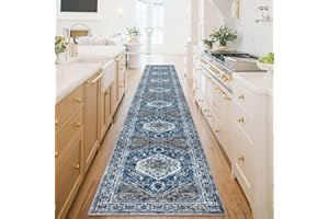 KOZYFLY Runners for Hallways 2.6x18 Ft Extra Long Washable Kitchen Runner Rug Boho Runner Rug for Entryway Indoor Blue Printed Oriental Faux Wool Stair Floor Carpet Runner for Stair Kitchen Hall