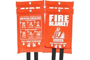 BXHYNOI Fire Blanket 4 Pack - 40" x 40" Prepared Emergency Fire Blanket for Home and Kitchen with High-Visibility Orange Bag for RV, Grill, Fireplace, Safe & Easy