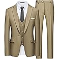 WULFUL Men’s Slim Fit Suit One Button 3-Piece Blazer Dress Business Wedding Party Jacket Vest & Pant