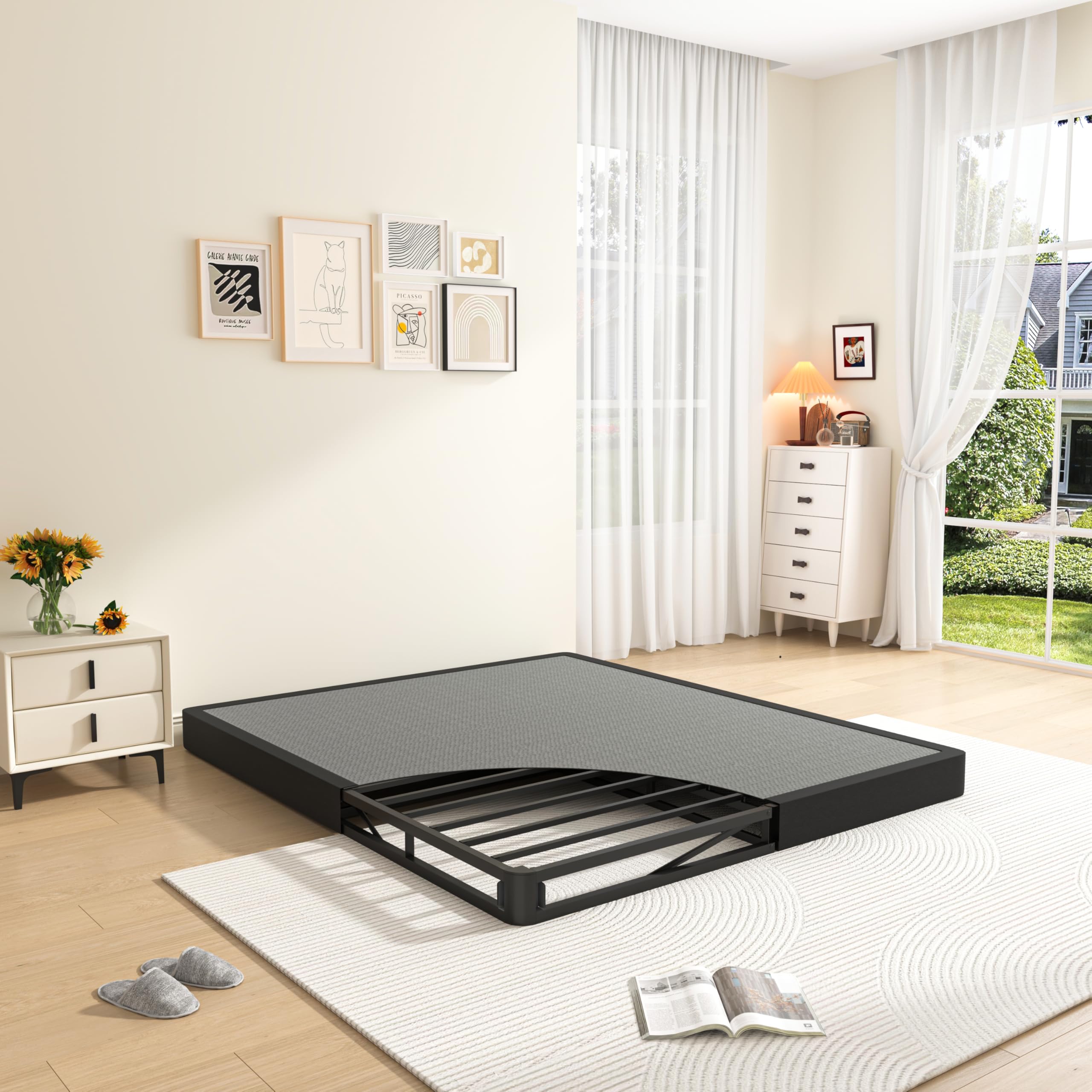 Photo 1 of (missing screws) MAF 5 Inch Cal King Size King Box Spring, Low Profile Box Spring Cal King 3500 lbs Black Heavy Duty Metal Mattress Foundation with BoxSpring Cover, No Squeaky, Easy Assembly