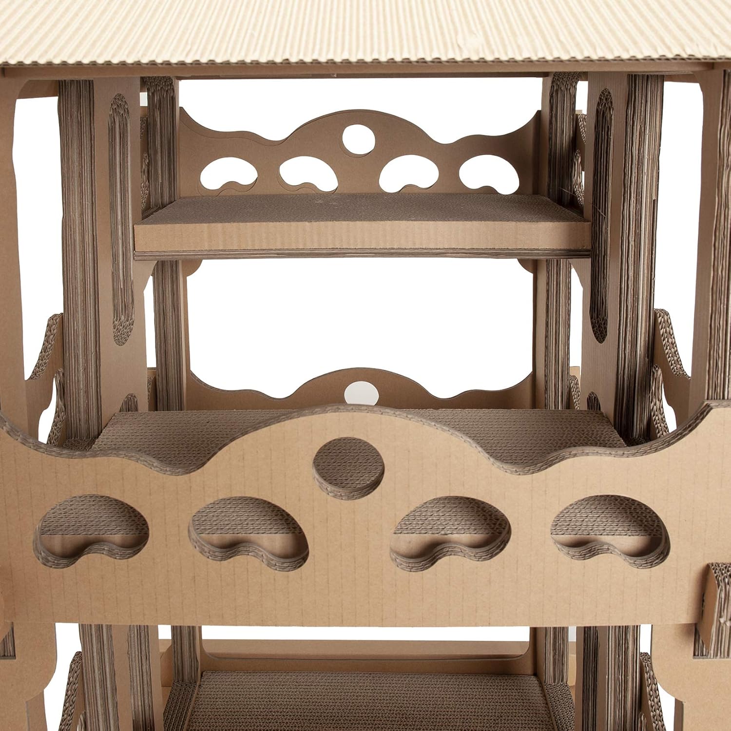 Furhaven Pet Cat Furniture - Corrugated Cat Scratcher Cardboard Tower Playground Condo Hideout Pet House Apartment with Catnip for Cats and Kittens, Cardboard (Brown), One Size : Pet Supplies