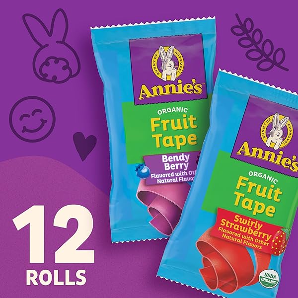 ANNIE’S ORGANIC FRUIT TAPE, SWIRLY STRAWBERRY AND BENDY BERRY, GLUTEN FREE, VARIETY PACK, 12 ROLLS, 9 OZ