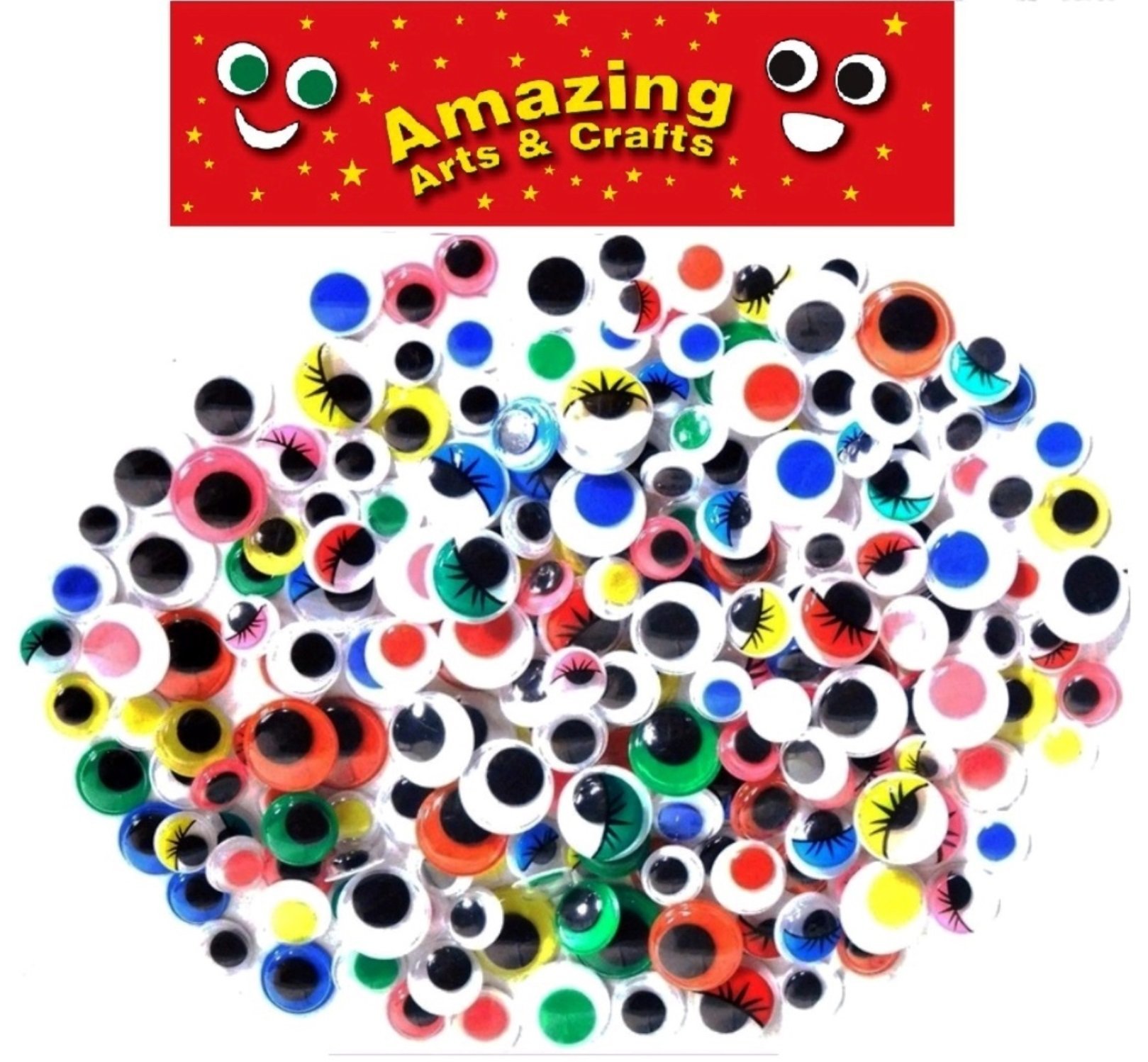 200 wiggle wiggly googly eyes assorted types and sizes 10mm 12mm 15mm