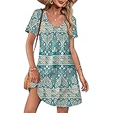 OFEEFAN Summer Dresses for Women 2025 Loose V Neck Short Sleeve Casual T Shirt Dress Sundresses Swimsuit Coverup with Pockets