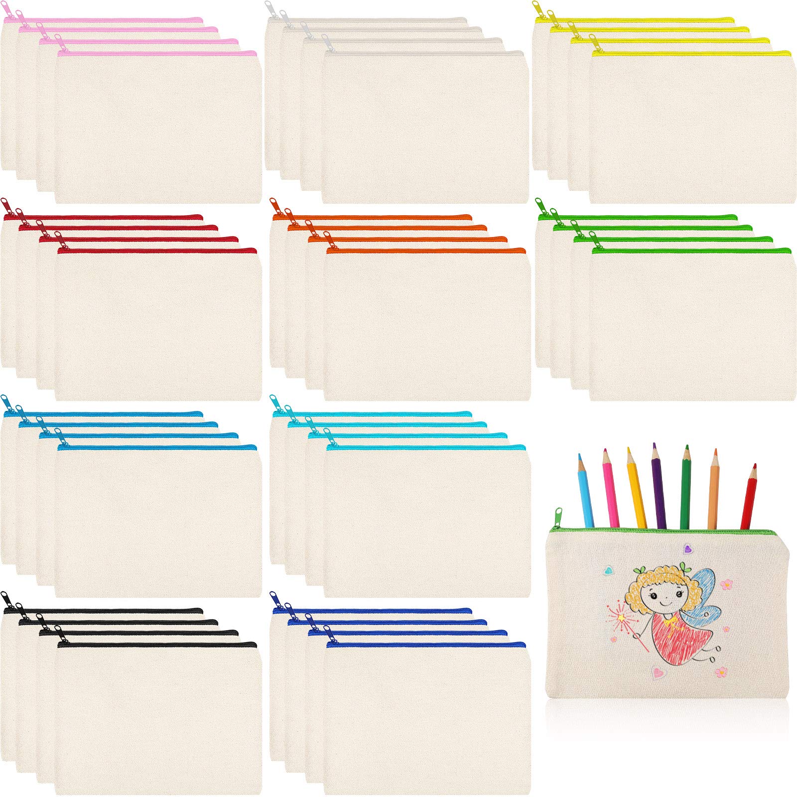 Photo 1 of Shappy 40 Pcs Canvas Zipper Pouch Bags Pencil Pouch Canvas Makeup Bags Blank Pencil Case Cotton Cosmetic Case for Travel DIY Craft (7.09 x 4.33 Inches,S)