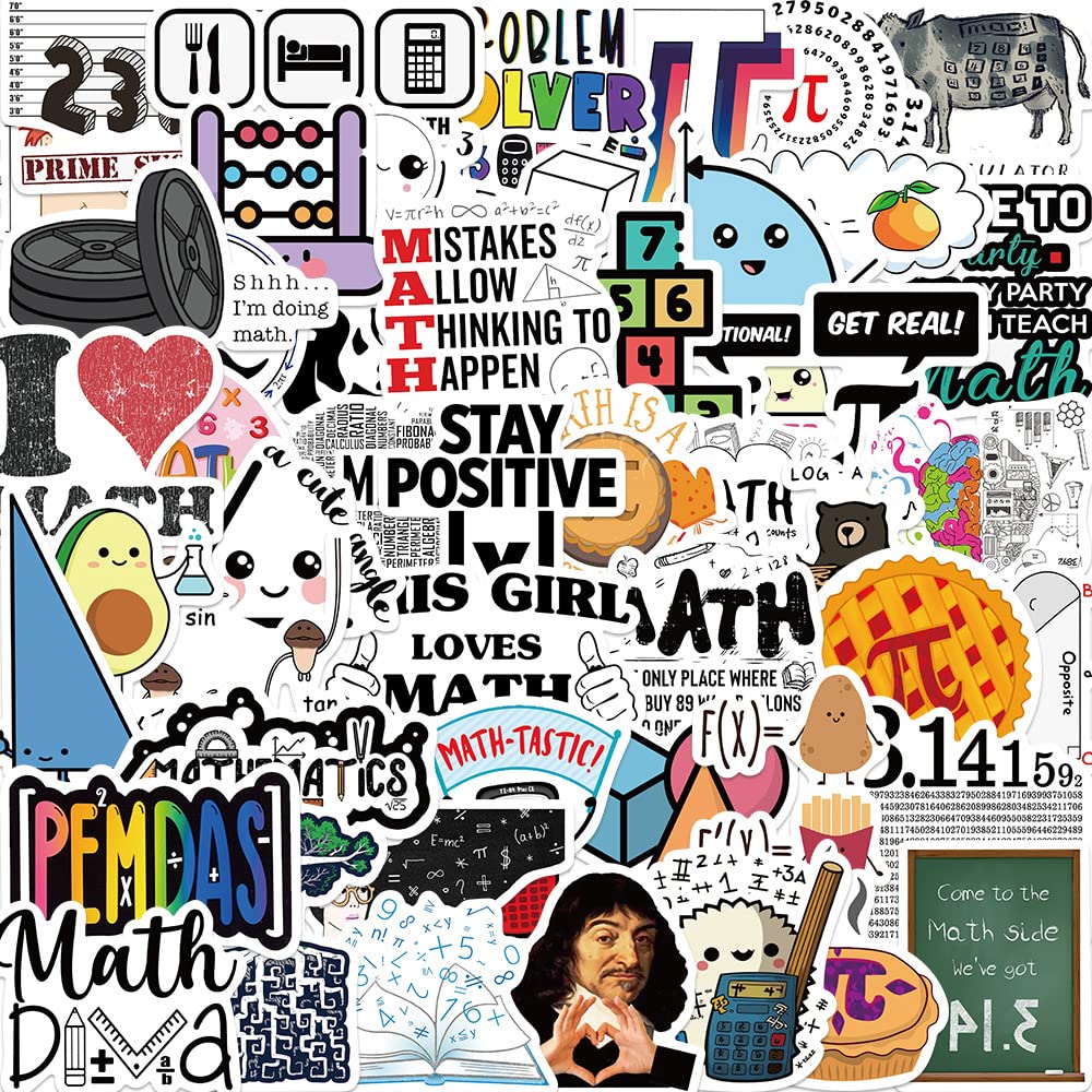 50Pcs Math Stickers Laptop Car Scrapbook Phone Skateboard Suitcase Luggage Bike Math Stickers Vinyl Waterproof Aesthetic Personalised Stickers for Teens Boys Girls Adults Children