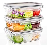 TUSEASY 3-Pack 35 oz Borosilicate Glass Food Storage Containers with Lids, Stackable Airtight Glass Meal Prep Containers for Lunch & Leftover, BPA-Free & Leak Proof, for Microwave, Oven, Dishwasher