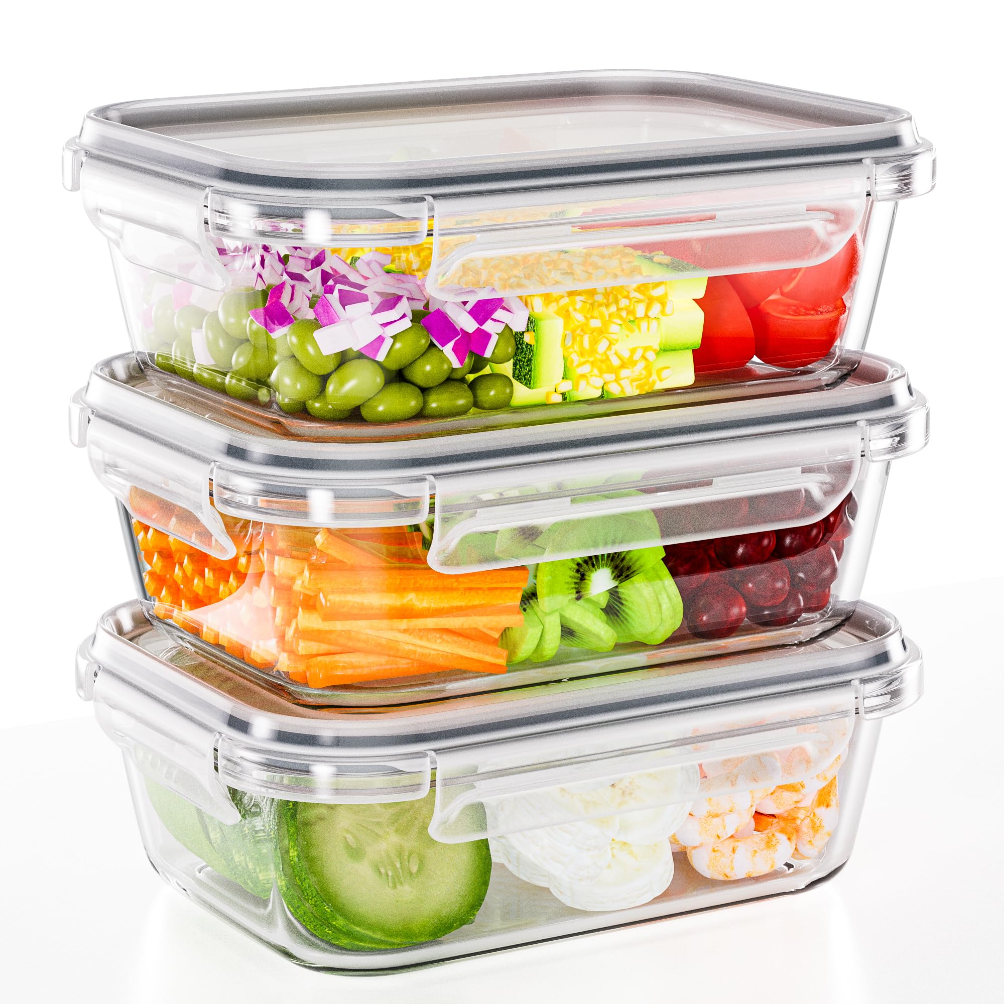 Photo 1 of TUSEASY 3-Pack 35 oz Borosilicate Glass Food Storage Containers with Lids, Stackable Airtight Glass Meal Prep Containers for Lunch & Leftover, BPA-Free & Leak Proof, for Microwave, Oven, Dishwasher