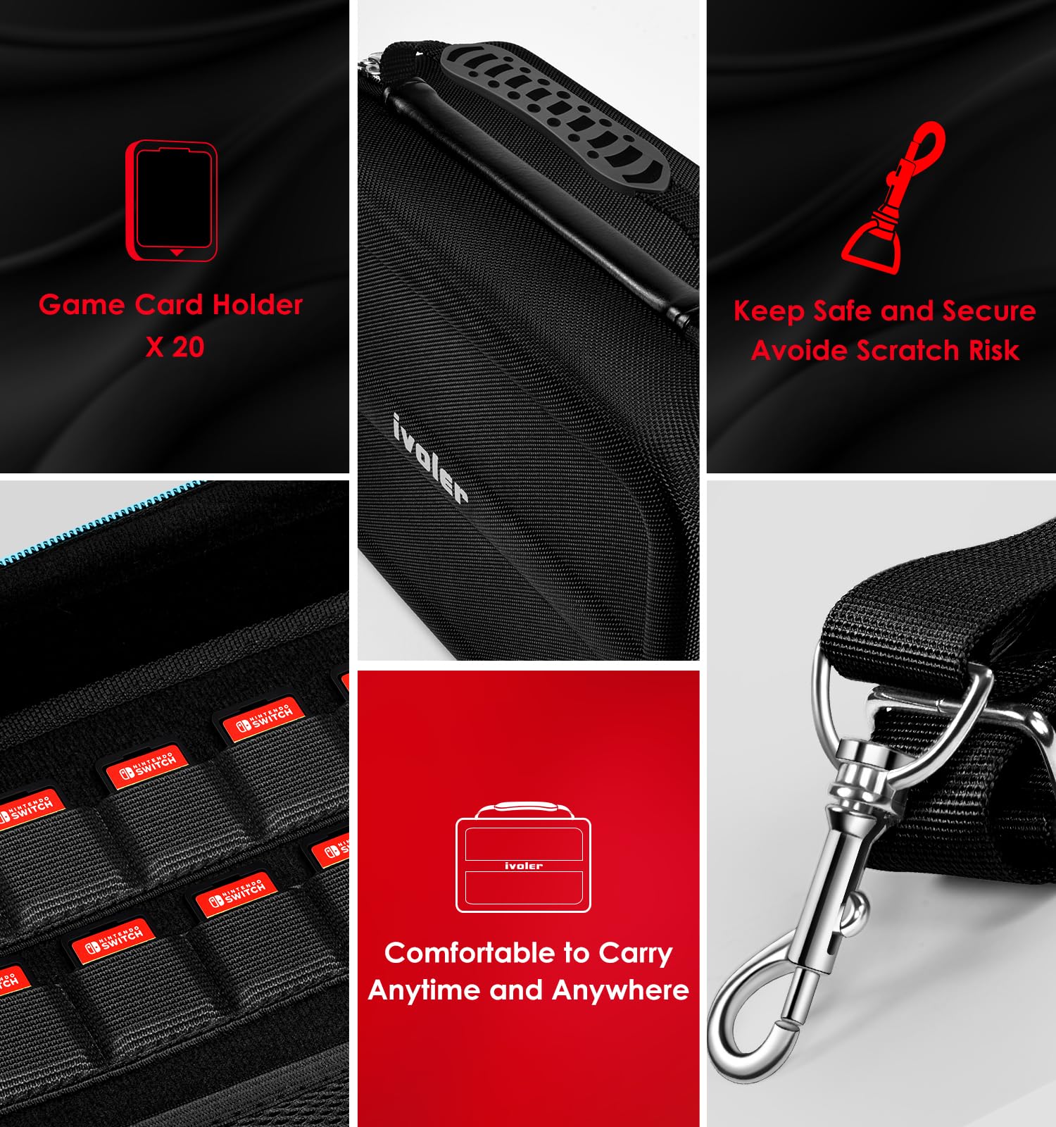 ivoler Carrying Storage All in One Case for Nintendo Switch 2 (2025),Portable Travel All Protective Hard Messenger Bag Soft Lining 20 Games for Switch 2 Console Pro Controller Accessories Black