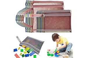 10 Pack Mesh Zipper Pouch Bags, YELIENM A4A5 Colored Zipper Pouch Double-Layer Nylon Puzzle Organizers and Storage Building Block Toy Board Game Storage Clear Zipper Bags for Office and Home