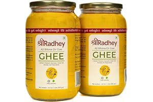 SHREERADHEY Shree Radhey Certified A2 Gir Cow Ghee - Gluten Free - (Traditionaly Hand Churned) (1 Litre X 2 Glass Bottle)