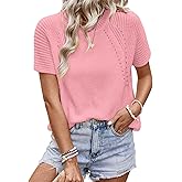 Dokotoo Women's Tops Dressy Casual Summer Crewneck Short Sleeve Sweaters Knit Solid Trendy Hollow Out Shirts Blouses