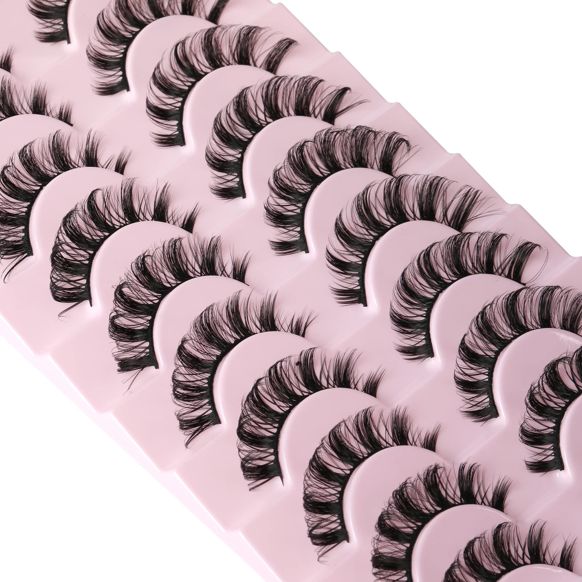wiwoseo False Eyelashes Russian Strip Lashes Natural Style Wispy Fluffy Lashes Curly Cat Eye Lashes 3D Effect Fake Lashes 10 Pairs Pack โ image 1
