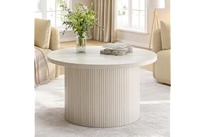 ONBRILL 31.5" Round Coffee Table, Tambour Design Coffee Tables for Living Room, Mid Century Modern Wood Coffee Table, Drum Ac