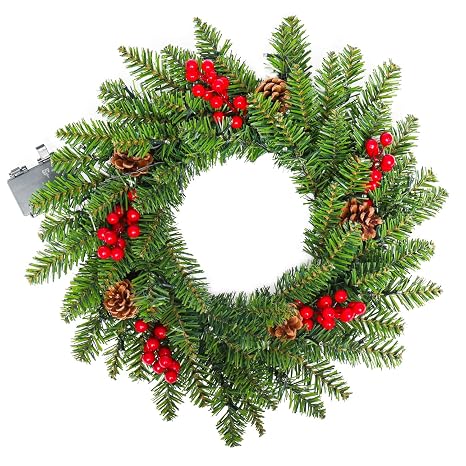 Froadp Weihnachtskranz Türkranz Mit Künstliche Roten Beeren Und Tannenzapfen Weihnachtsdeko Für Drinnen Und Draußen Zum Aufhängen An Türen Wänden