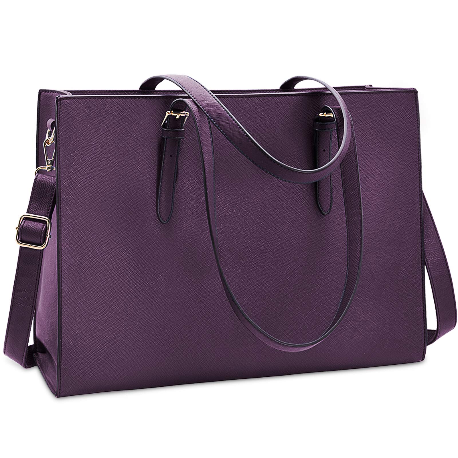 NUBILY Laptop Bags for Women 15.14 inch Large Leather Tote Bag Ladies Laptop Handbag Computer School Shoulder Bag Business Work Bag Dark-purple