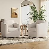 MALOL 360° Swivel Accent Chair Set of 2- Comfy Living Room Armchair No-Sag Foam & Sturdy Metal Base with Pillow, Fully Assemb