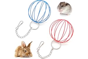 BLLREMIPSUR 2PCS Rabbit Hay Feeder Ball, Bunny Grass Sphere Play Chew Toy, 2-in-1 Hay Manger Dispenser for Chinchillas, Guinea Pigs, Hamsters, Small Animals Blue, Pink